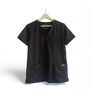 Figs Black Scrub Top with V-Neck Size XS